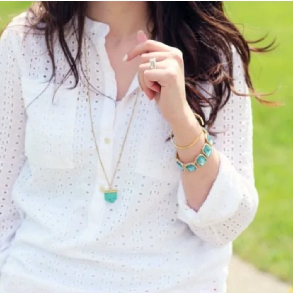 MERONA White Eyelet Half‎ Button Tunic Top XS 144P